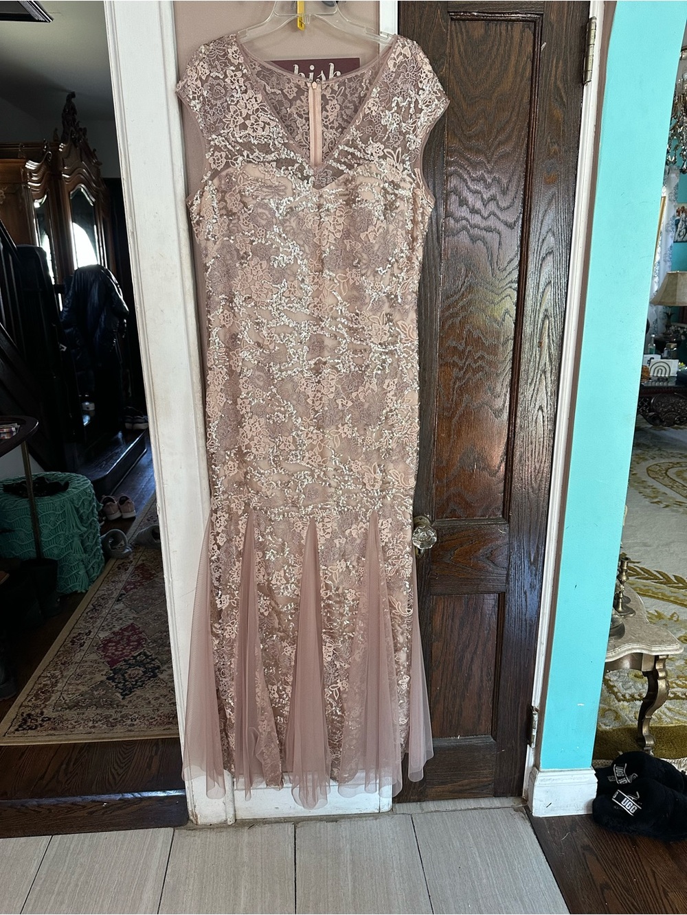 Alex Evenings Mauve Lace & Tulle Maxi Gown